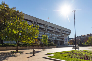 Naklejka premium Building and street at the center of city of Ruse, Bulgaria