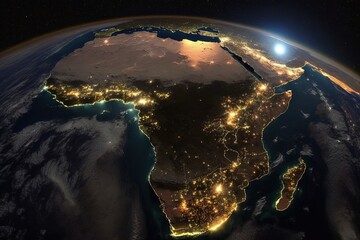 Viewing Africa from space at night.  Generative AI.