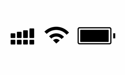 set wifi icon isolated on white background for phone. Phone bar status Icons, battery Icon, wifi...
