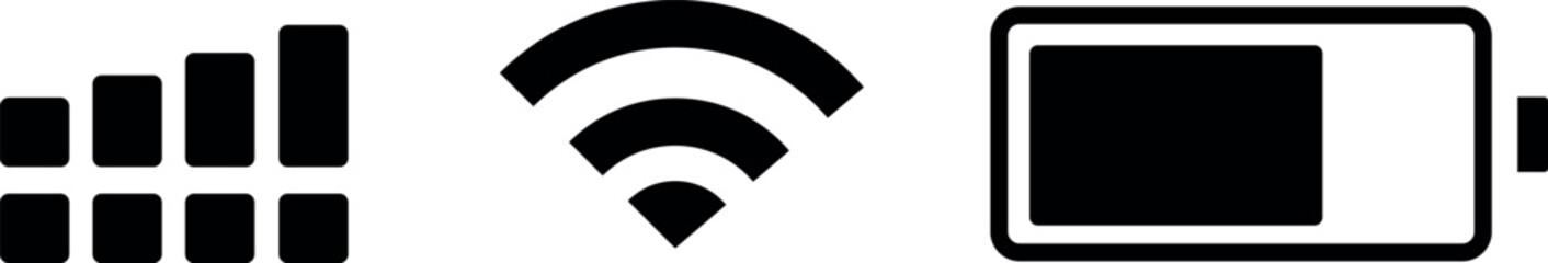 set wifi icon isolated on white background for phone. Phone bar status Icons, battery Icon, wifi signal strength. Vector for mobile phone. Vector illustration 