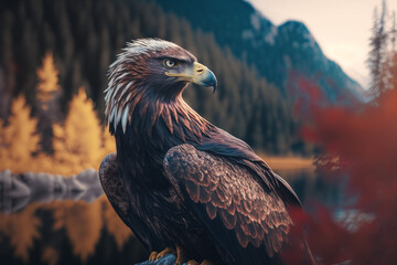 Fototapeta premium Photorealistic ai artwork of a portrait of an eagle. Generative ai.