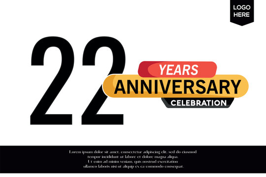 22nd anniversary celebration logotype black yellow colored with text in gray color  isolated on white background vector template design 