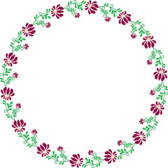 Vector hand drawn wreath. Round floral frame of branches with flowers.