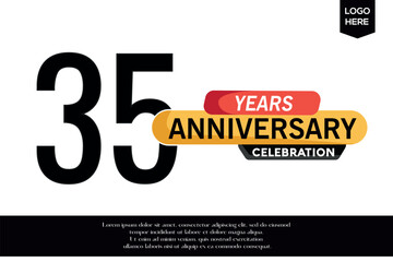 35th anniversary celebration logotype black yellow colored with text in gray color  isolated on white background vector template design 