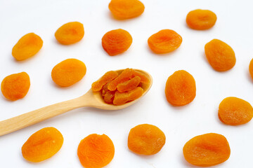 Dried apricots on white background.