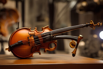 Fototapeta premium Steampunk violin sitting on a table