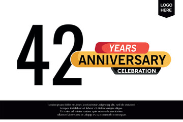 42nd anniversary celebration logotype black yellow colored with text in gray color  isolated on white background vector template design 