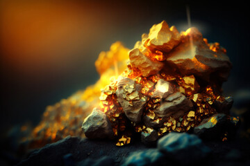 Closeup  of Mound of Gold as Found in Nature . Generative AI 