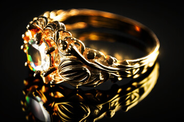 Closeup  of Gold Raw Ring with Floral Patterns  as Found in Nature . Generative AI 