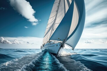 Sailing ships yachts with white sails in the open sea. AI Generation - obrazy, fototapety, plakaty