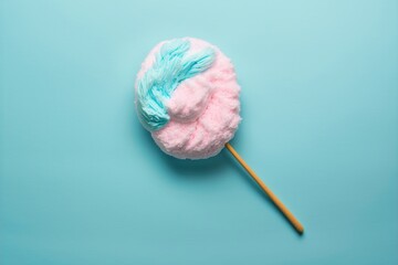 Realistic pink and blue cotton candy on pastel background. AI Generation