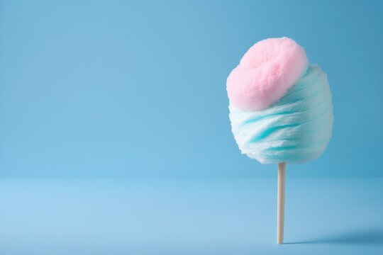 Realistic pink and blue cotton candy on pastel background. AI Generation