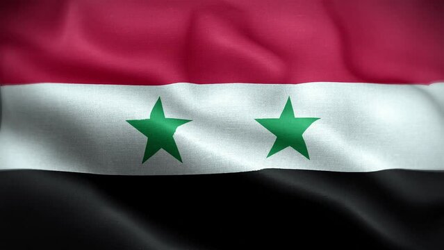 4K Textured Flag of Syria Animation Stock Video - Syrian Flag Waving in Loop - Highly Detailed Syria Flag Stock Video
