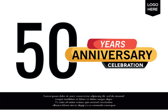50th anniversary celebration logotype black yellow colored with text in gray color  isolated on white background vector template design 