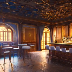 Fototapeta na wymiar A room with a bar and a dance floor1, Generative AI