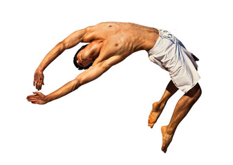 Young man jumping high