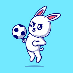 Cute bunny playing football cartoon icon illustration. funny character for stickers and business