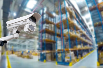 closed circuit camera Multi-angle CCTV system against the background of a modern warehouse complex....