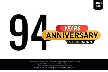 94th anniversary celebration logotype black yellow colored with text in gray color isolated on white background vector template design