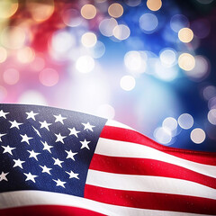 USA flag waving on defocused lights background Generative AI