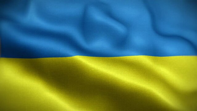 4K Textured Flag of Ukraine Animation Stock Video - Ukrainian Flag Waving in Loop - Highly Detailed Ukraine Flag Stock Video