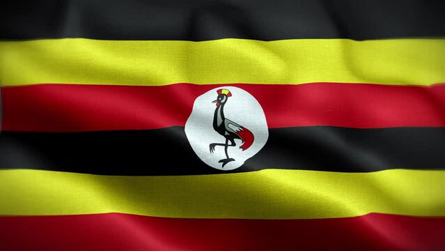 4K Textured Flag of Uganda Animation Stock Video - Ugandan Flag Waving in Loop - Highly Detailed Uganda Flag Stock Video
