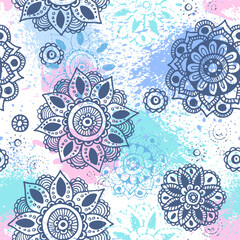 Seamless pattern with ornaments. Vintage decorative elements. Hand drawn background. Islam, Arabic, Indian, ottoman motifs. Wallpaper with flowers, for girls