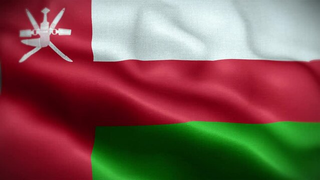 4K Textured Flag of Oman Animation Stock Video - Omani Flag Waving in Loop - Highly Detailed Sultanate of Oman Flag Stock Video
