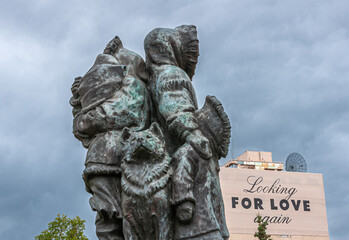 Fairbanks, Alaska, USA - July 27, 2011: Unknown First Family statue with Looking for Love again...