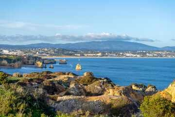 Algarve coast outside Lagos, Portugal. Portuguese beaches and shores. 
