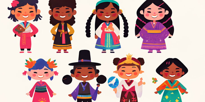 illustration of children characters from the world, inclusivity, cooperation, togetherness