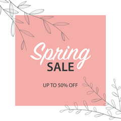 Spring sale background with hand drawn branches. Vector illustration EPS10