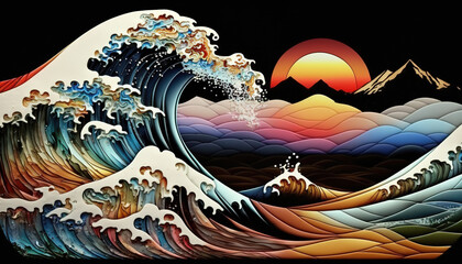 wonderful and inspiring japanese wave art, in a classic and modern style, generative ai technology