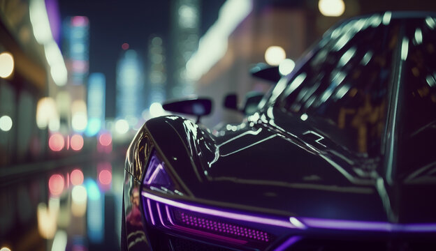 car in purple neon colours sport car wallpaper . Generative AI