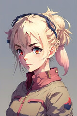 a brave anime girl soldier with blonde hair, portrait art, generative ai technology