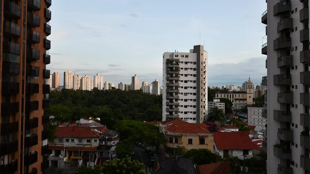 Sao Paulo - SP, Brazil: Time-lapse during sunset on the city's central region, Aclimacao neighborhood. 