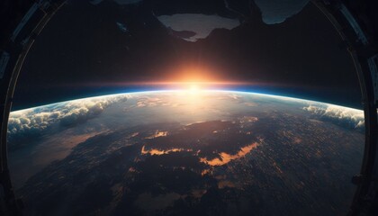 sunrise over the world, horizon view and cloud earth, AI 