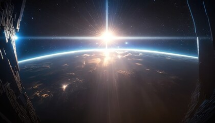 earth cinematic render, realistic banner from space, AI 