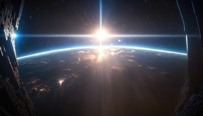 Fototapeta premium earth cinematic render, realistic banner from space, AI 