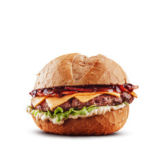 Cheddar BBQ burger with crispy bun - Isolated