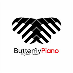 Piano logo design with butterfly concept.