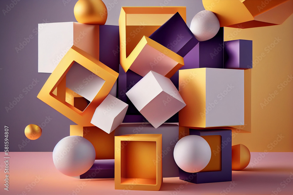 Poster abstract 3d rendering of geometric shapes. composition with squares. cube design. modern background 