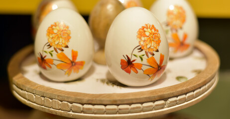 Colorful decorative eggs. Easter holidays