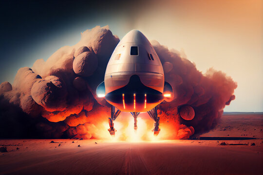 Spaceship taking off from Earth heading for Mars. Generate Ai