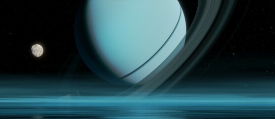 Uranus with original texture of the surface like the rings. 3D-Illustration.