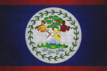Flag of Belize painted on a wall