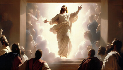 Resurrection of Jesus, Jesus is ascending to the heaven. Generative AI - obrazy, fototapety, plakaty