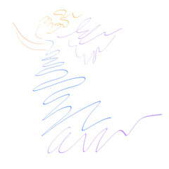 creative image of a winged woman who strives forward, stretching her arms up, abstract colorful pattern