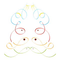 creative image of nature, colored fish and eyelashes of the shining sun, water and sky, like an incomprehensible creature, romantic colorful sketch