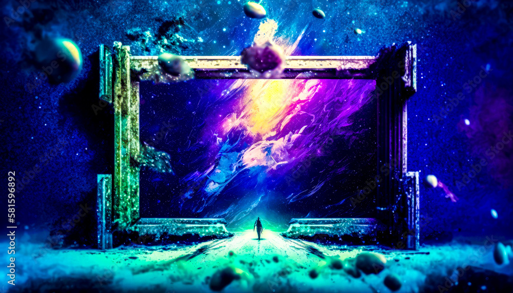 Aufkleber an image of man standing in front of an open door. generative ai.